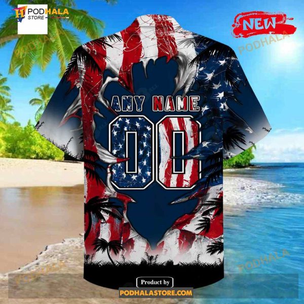 Personalized NFL New England Patriots US Flag Demon Face Funny 3D NFL Hawaiian Shirt