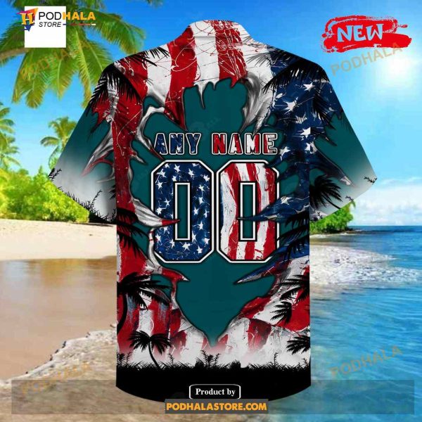 Personalized NFL Philadelphia Eagles US Flag Demon Face Funny 3D NFL Hawaiian Shirt