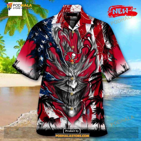 Personalized NFL Tampa Bay Buccaneers US Flag Demon Face Funny 3D NFL Hawaiian Shirt