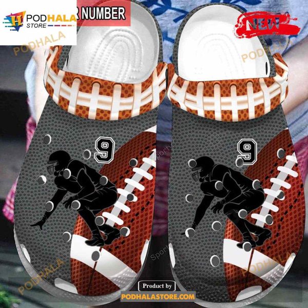 Personalized Number American Football Player Brown Grey Crocs Classic Clog Shoes