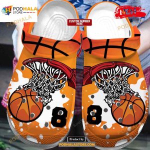 Personalized Number Basketball Hoop Watercolor Crocs Classic Clog Shoes