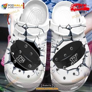Personalized Number Black – White Ice Hockey Puck Break The Goal Crocs Classic Clog Shoes