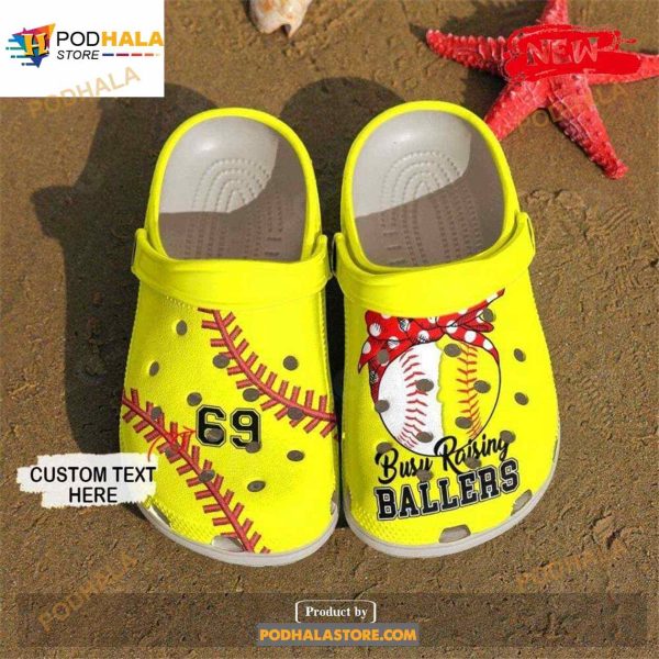 Personalized Number Busy Raising Ballers Softball – Baseball Mom Yellow Crocs Classic Clog Shoes