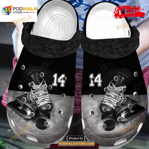 Personalized Number Cool Black Ice Hockey Skates Crocs Classic Clog Shoes