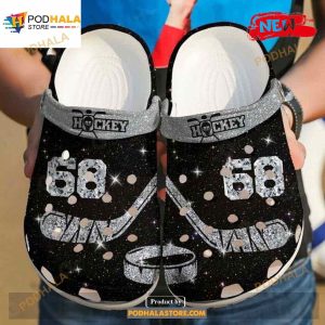 Personalized Number Glowing Black Ice Hockey Crocs Classic Clog Shoes