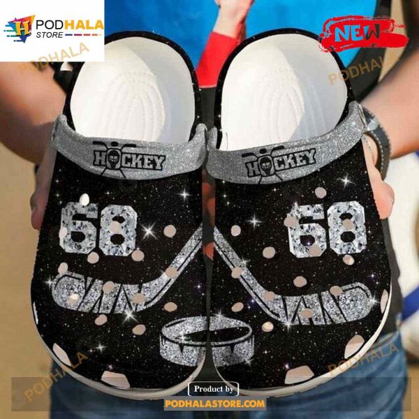 Personalized Number Glowing Black Ice Hockey Crocs Classic Clog Shoes