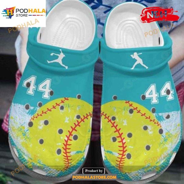 Personalized Number Lovely Softball Green Yellow Crocs Classic Clog Shoes