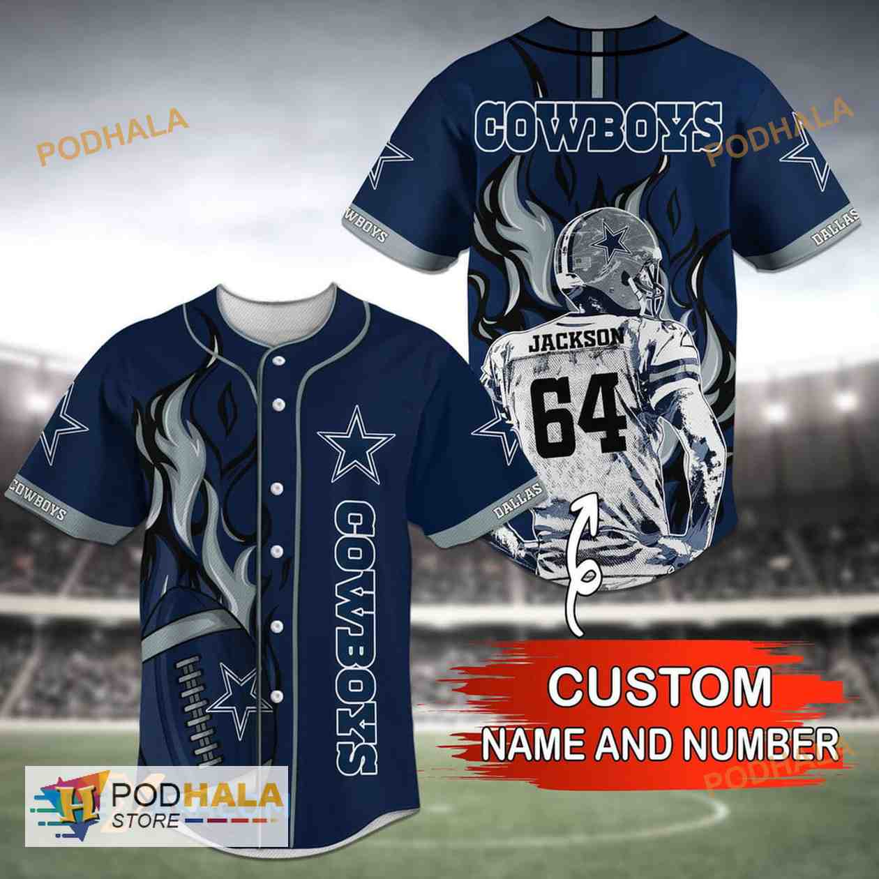 Personalized Name Number Dallas Cowboys NFL 3D Baseball Jersey For