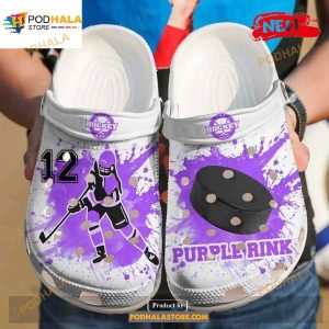 Personalized Number Purple Rink Ice Hockey Girl Player Crocs Classic Clog Shoes