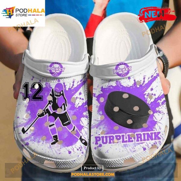 Personalized Number Purple Rink Ice Hockey Girl Player Crocs Classic Clog Shoes