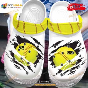 Personalized Number Sclogsatch Softball Ball White Crocs Classic Clog Shoes