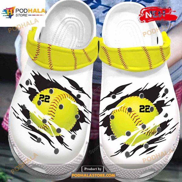 Personalized Number Sclogsatch Softball Ball White Crocs Classic Clog Shoes