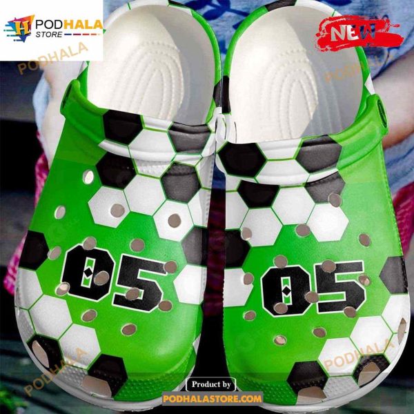 Personalized Number Simple Soccer Green Crocs Classic Clog Shoes