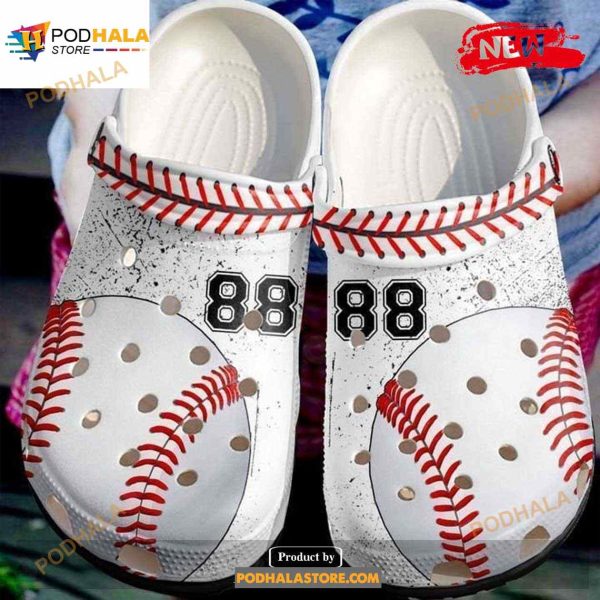 Personalized Number Simple White Baseball Crocs Classic Clog Shoes