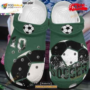 Personalized Number Soccer Black Green Crocs Classic Clog Shoes