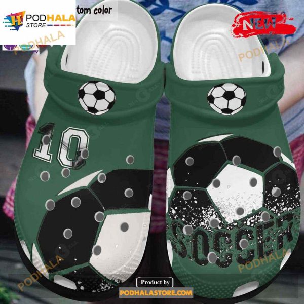 Personalized Number Soccer Black Green Crocs Classic Clog Shoes