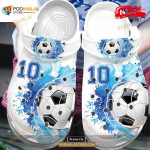 Personalized Number Soccer Goal Blue White Watercolor Crocs Classic Clog Shoes