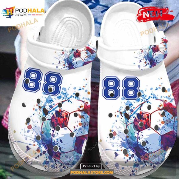 Personalized Number Watercolor Soccer Ball Crocs Classic Clog Shoes