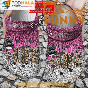 Personalized Nurse Life Face Leopard Gliiter 3D Crocs