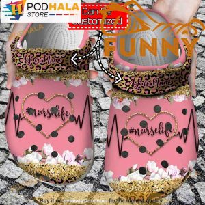 Personalized Nurse Life Heart Glitter Leopard 3D Crocs