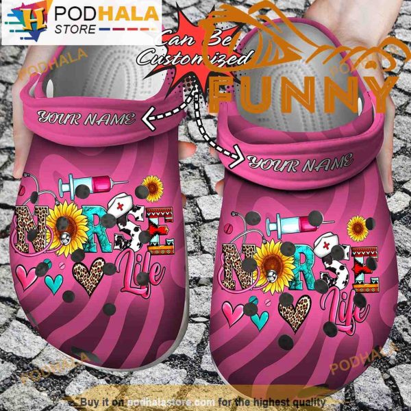 Personalized Nurse Life Pink 3D Crocs, Funny Crocs