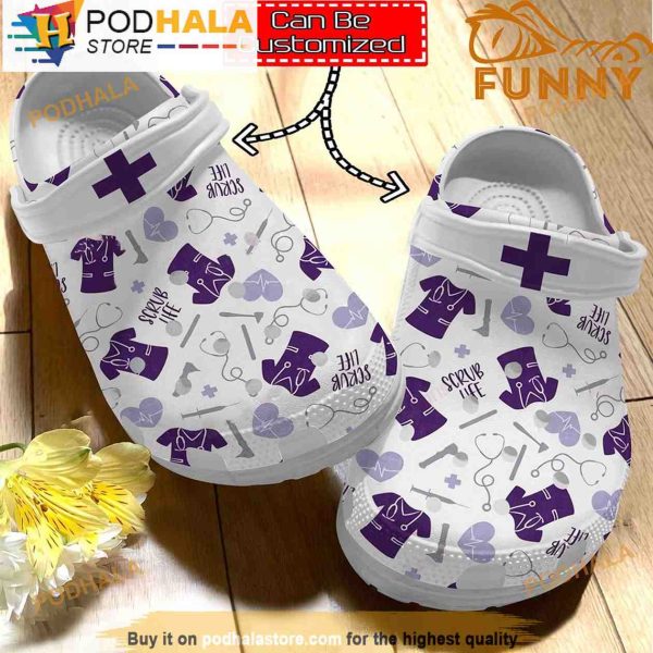 Personalized Nurse Scrub Life Pattern 3D Crocs Classic Clog