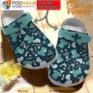 Personalized Nurse Scrub Life Pattern Green 3D Crocs