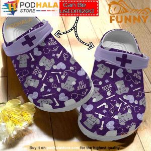 Personalized Nurse Scrub Life Pattern Purple 3D Crocs