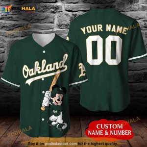 Personalized Oakland Athletics Mickey Mouse 3D Baseball Jersey - Dark Green
