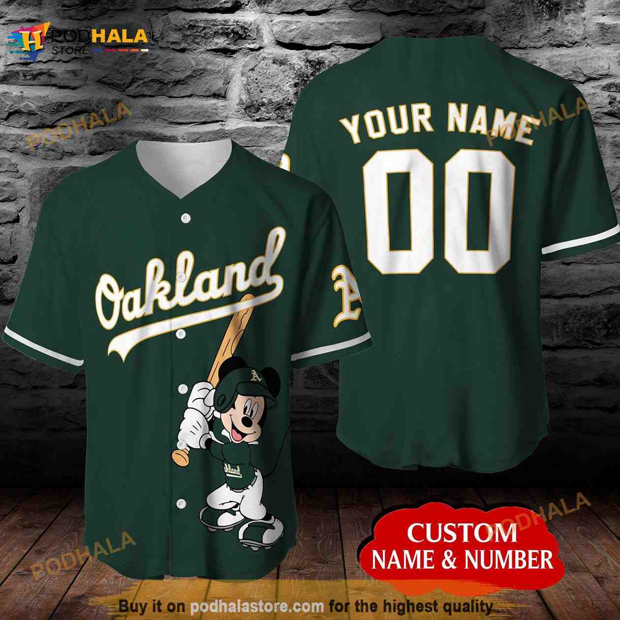 Personalized Oakland Athletics Mickey Mouse 3D Baseball Jersey