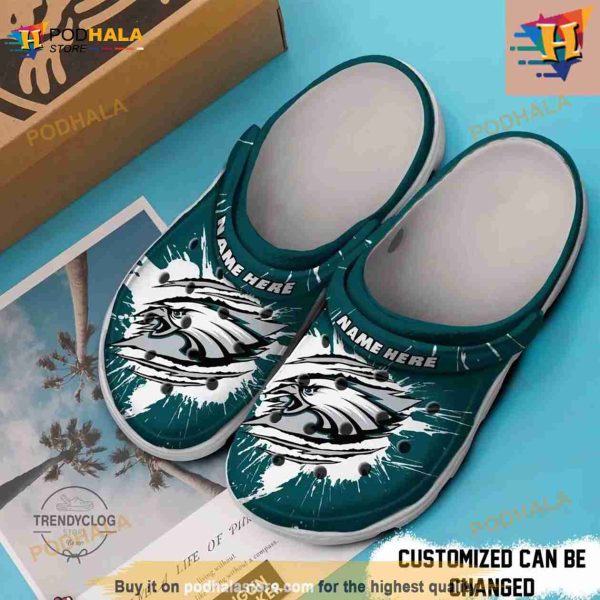 Personalized Philadelphia Eagles Football Ripped Claw Crocs Clog Shoes