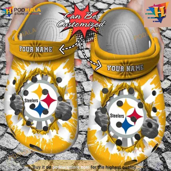 Personalized Pittsburgh Steelers Hands Ripping Light Crocs Clog Shoes
