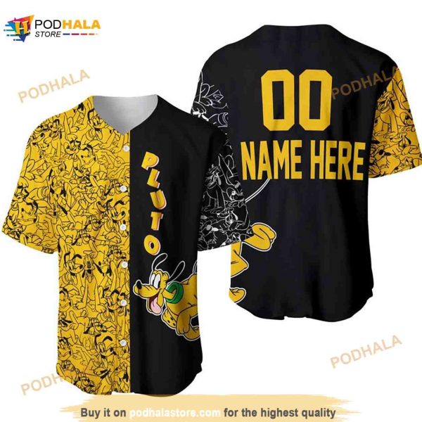Personalized Pluto Dog Pattern All Over Print 3D Baseball Jersey Yellow