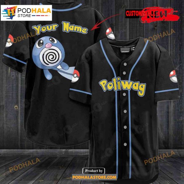 Personalized Poliwag Pokemon Black Design Baseball Jersey