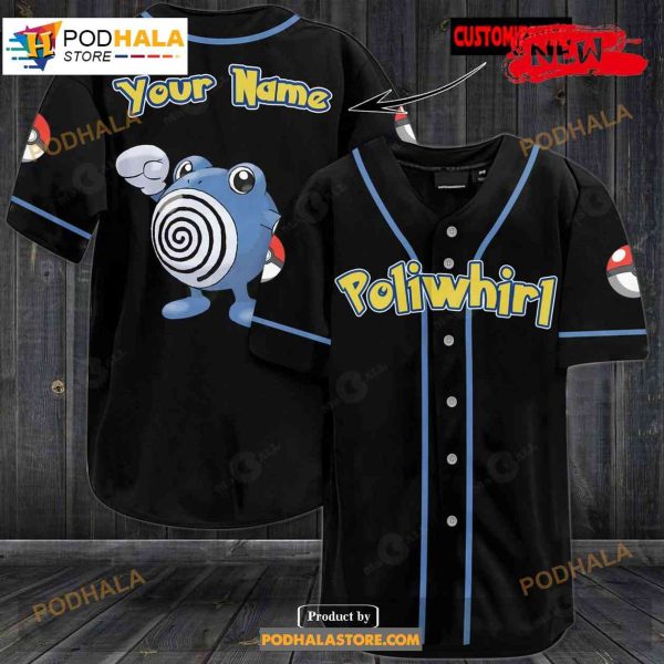 Personalized Poliwhirl Pokemon Black Baseball Jersey