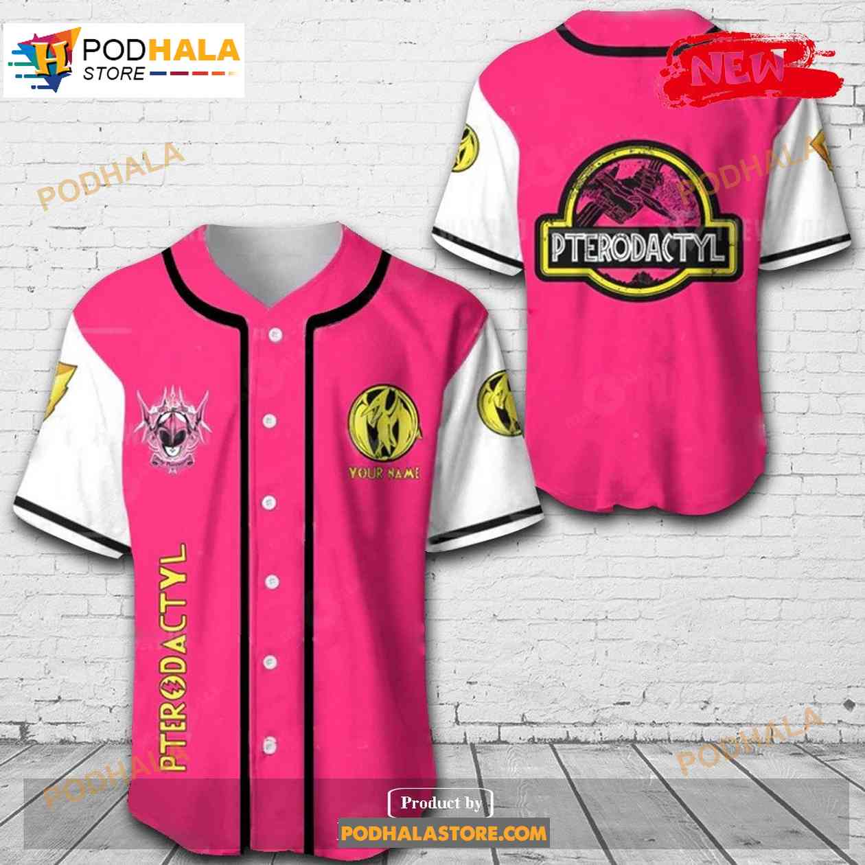 Personalized Pterodactyls Pink Power Rangers Baseball Jersey