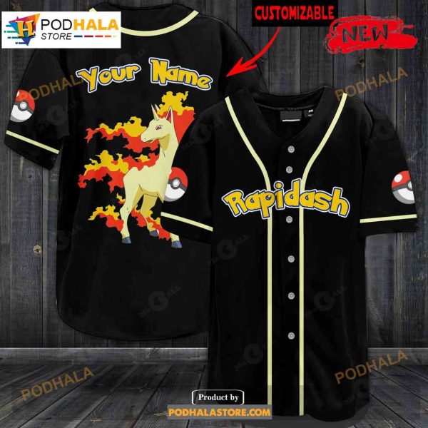 Personalized Rapidash Pokemon Black Design Baseball Jersey
