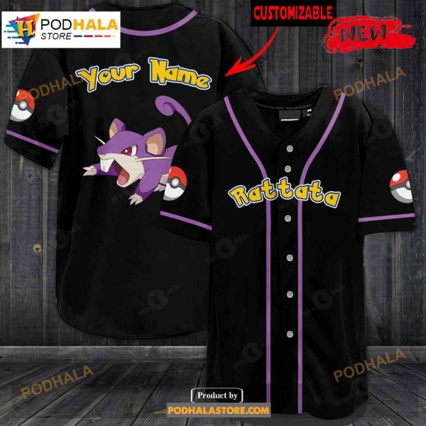 Personalized Rattata Pokemon Black Design Baseball Jersey