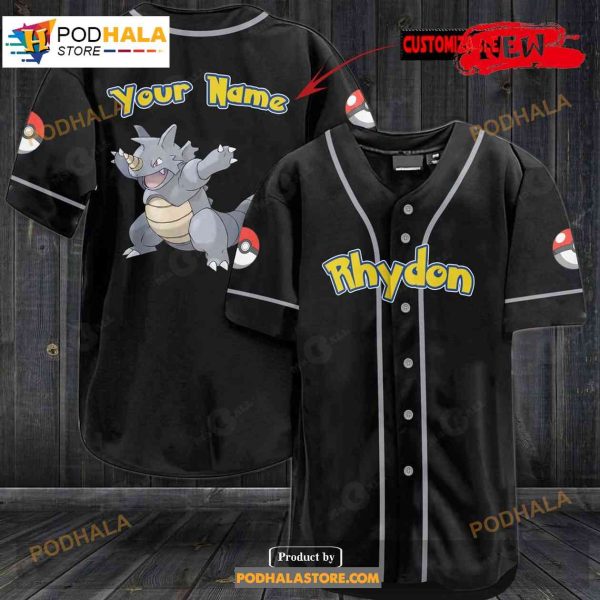 Personalized Rhydon Pokemon Black Baseball Jersey