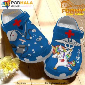 Personalized Scrubs For Nurses And Unicorn Blue 3D Crocs