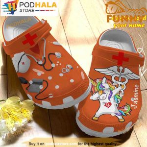 Personalized Scrubs For Nurses And Unicorn Orange 3D Crocs