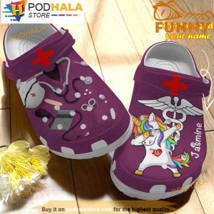 Personalized Scrubs For Nurses And Unicorn Purple 3D Crocs