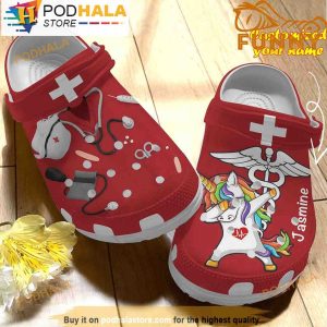 Personalized Scrubs For Nurses And Unicorn Red 3D Crocs