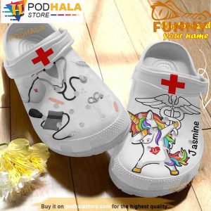 Personalized Scrubs For Nurses And Unicorn White 3D Crocs