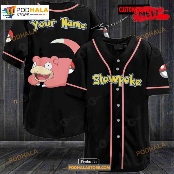 Personalized Slowpoke Pokemon Black Design Baseball Jersey