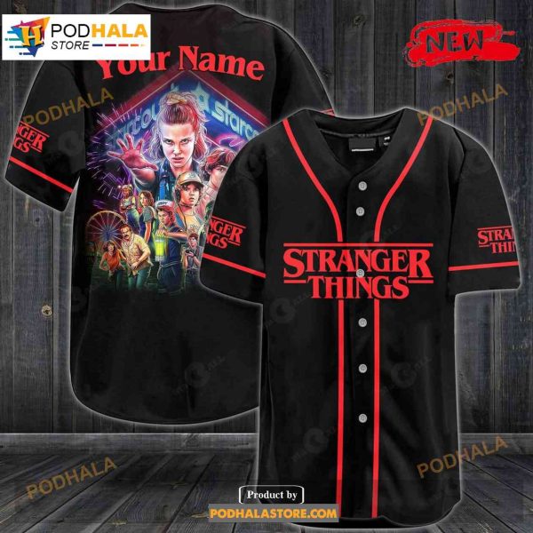 Personalized Stranger Things Characters All Over Print Black Design Baseball Jersey