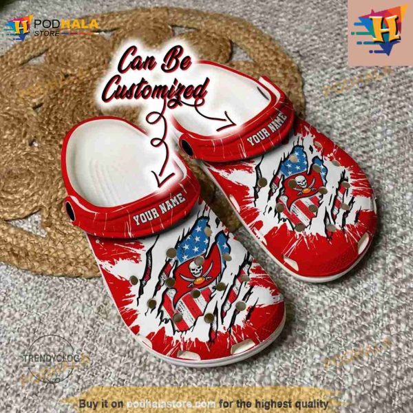 Personalized Tampa Bay Buccaneers Football Ripped American Flag Crocs Clog Shoes