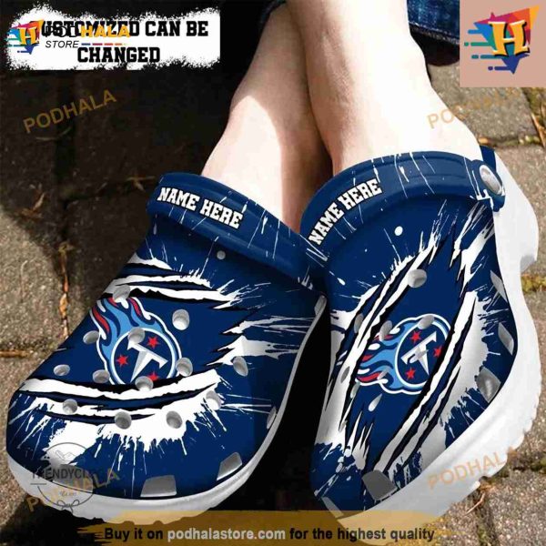 Personalized Tennessee Titans Football Ripped Claw Crocs Clog Shoes