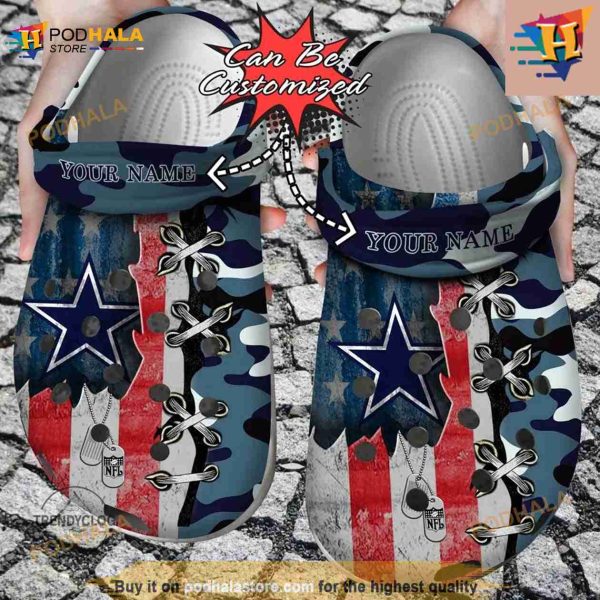 Personalized Us Flag Dallas Cowboys Cross Stitch Camo Pattern Crocs Clog Shoes