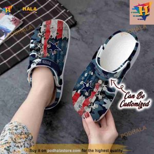 Personalized Us Flag Dallas Cowboys Cross Stitch Camo Pattern Crocs Clog Shoes 2